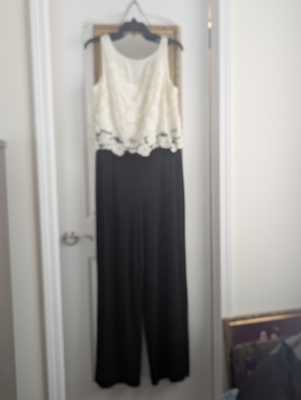 Thalia Sodi Cream and Black Floral Lace Jumpsuit Wedding Wear